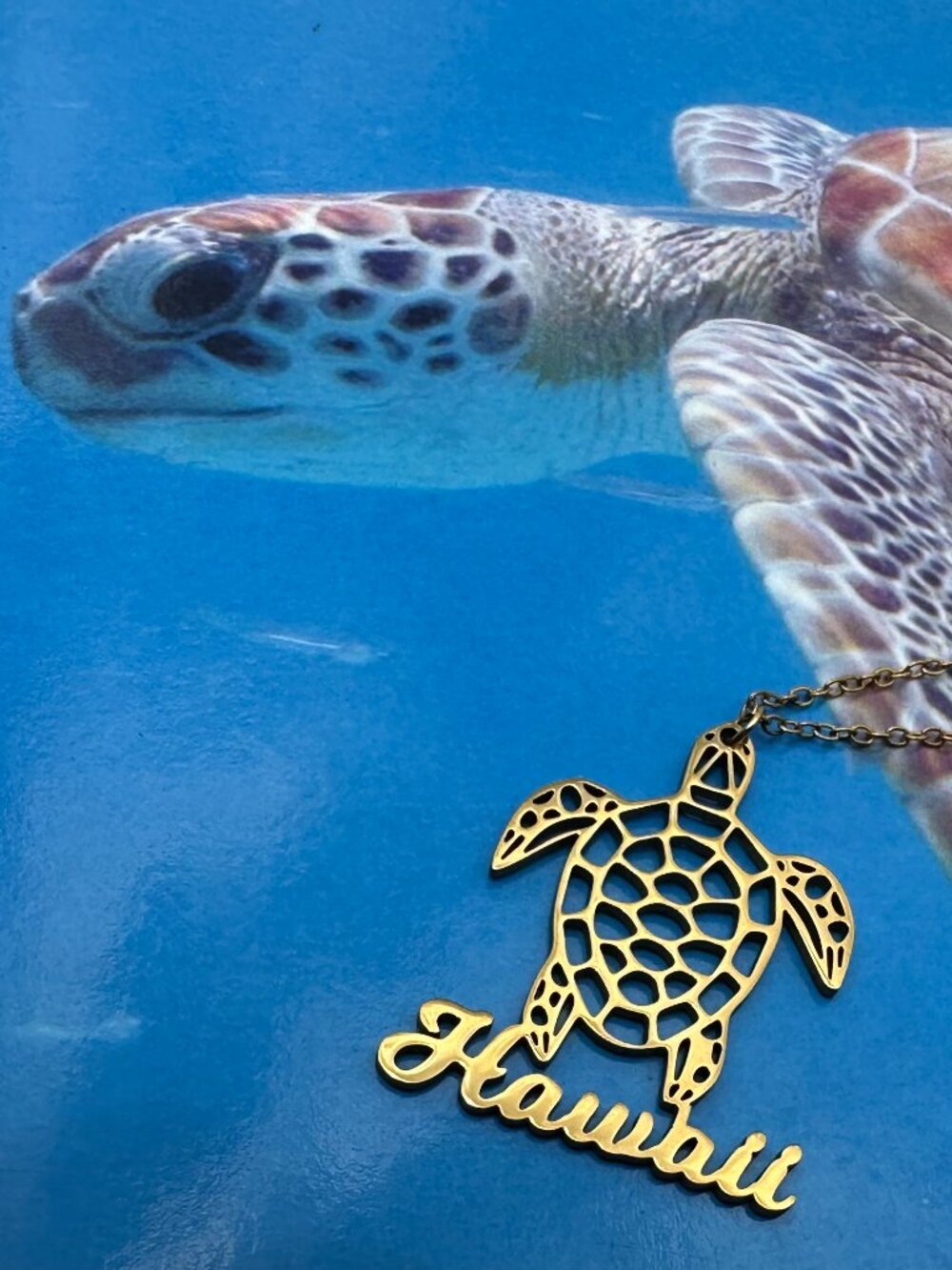 Hawaii Sea Turtle HONO Gold tone pendant and chain